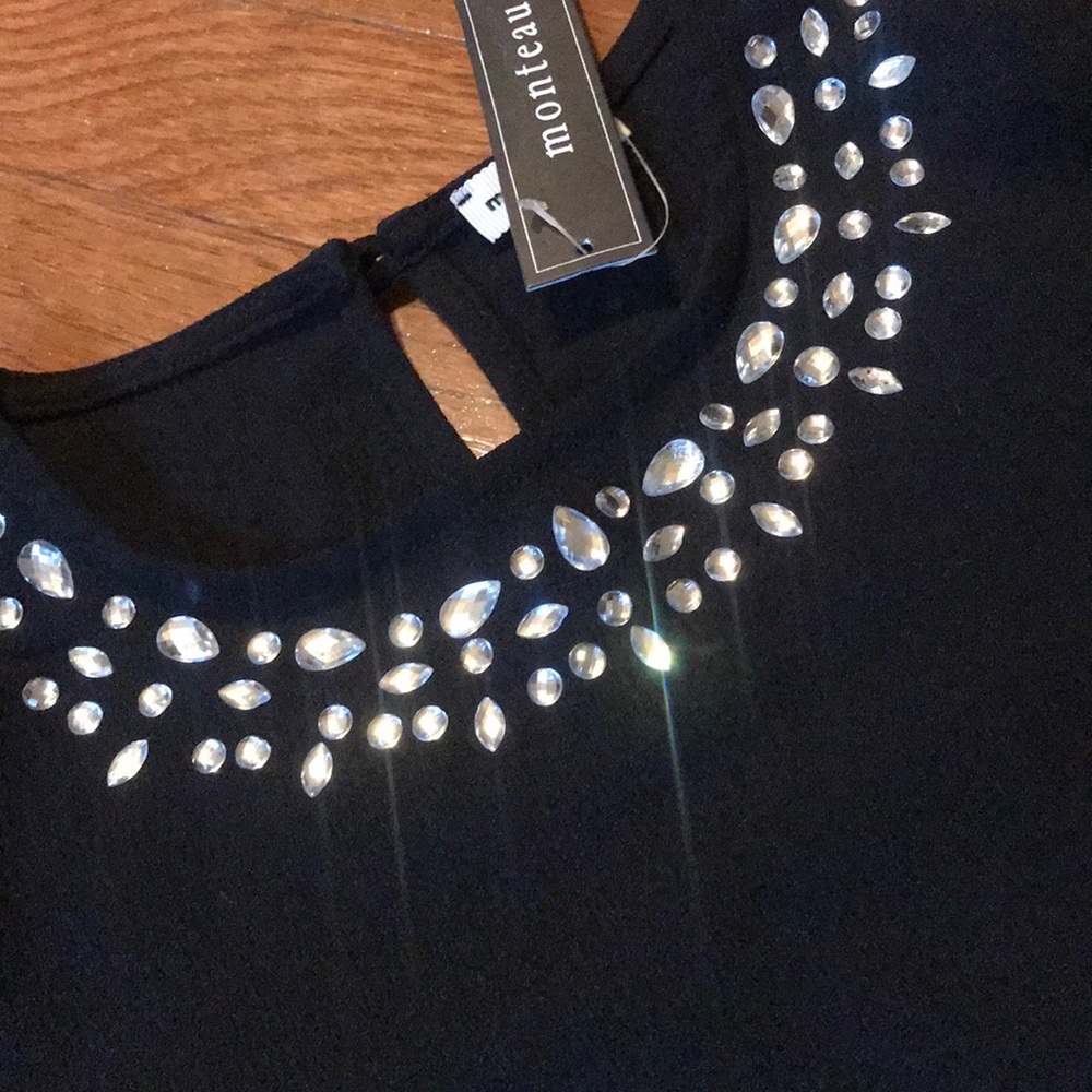 Girls size 14 large boutique rhinestone top black